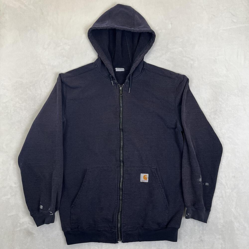 Vintage Carhartt Hoodie Mens Medium Blue Zip Workwear Sweatshirt Y2K Tag Faded
